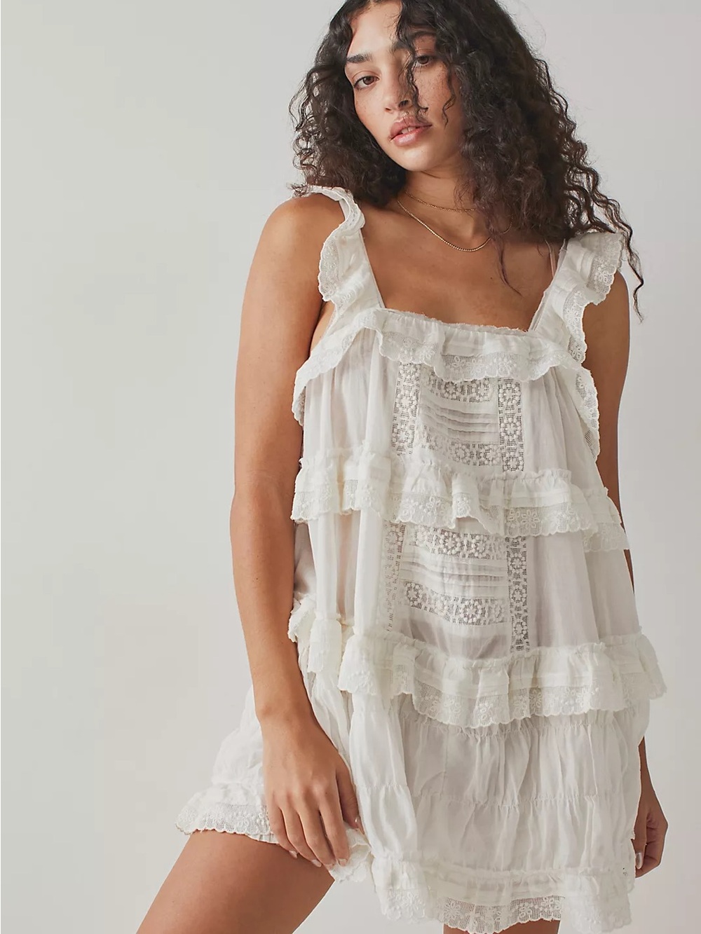 Boho Free People Lace Tiered Cream Sundress - Picture 5 of 5